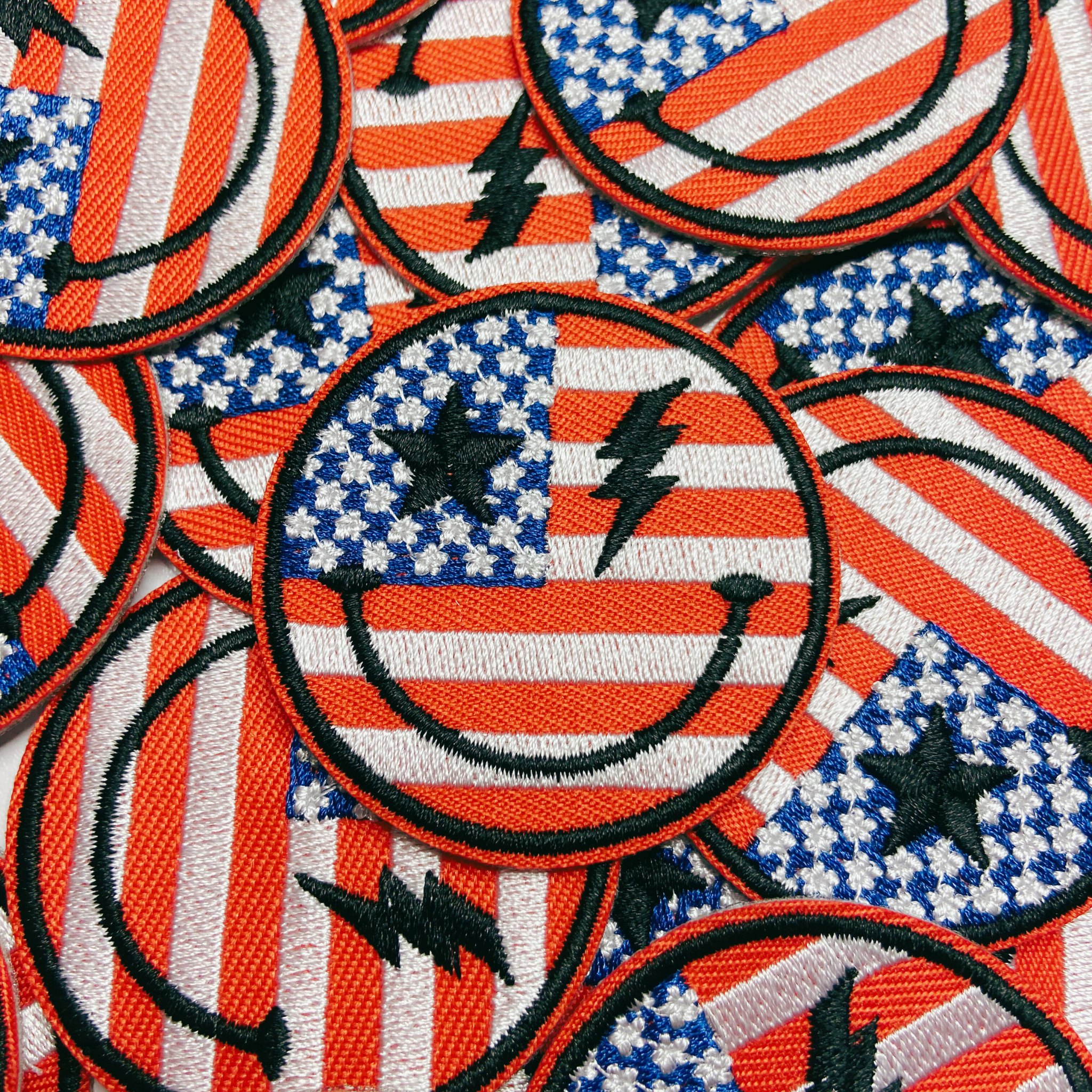 TEELUX - Wholesale Patch - 2"  Flag Smiley Face - USA  - Embroidered Hat Patch1