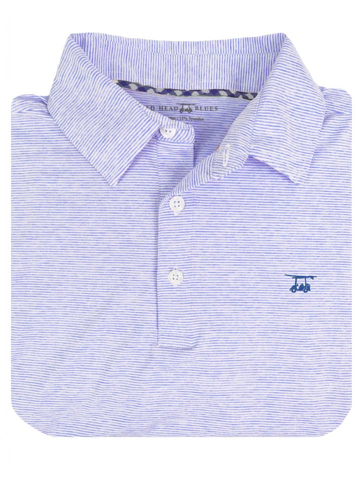 Polo Albatross - Heather Lavender con microstrisce bianche per la vendita all'ingrosso da parte di Bald Head Blues