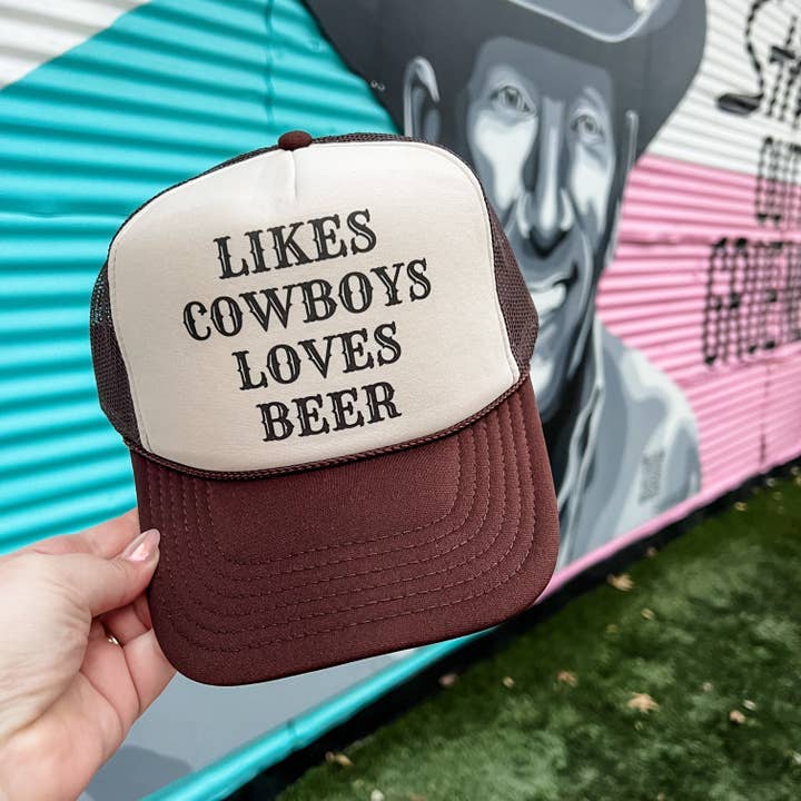 Likes Cowboys Loves Beer Trucker Cap (Multiple Colors) for wholesale by Turquoise & Tequila