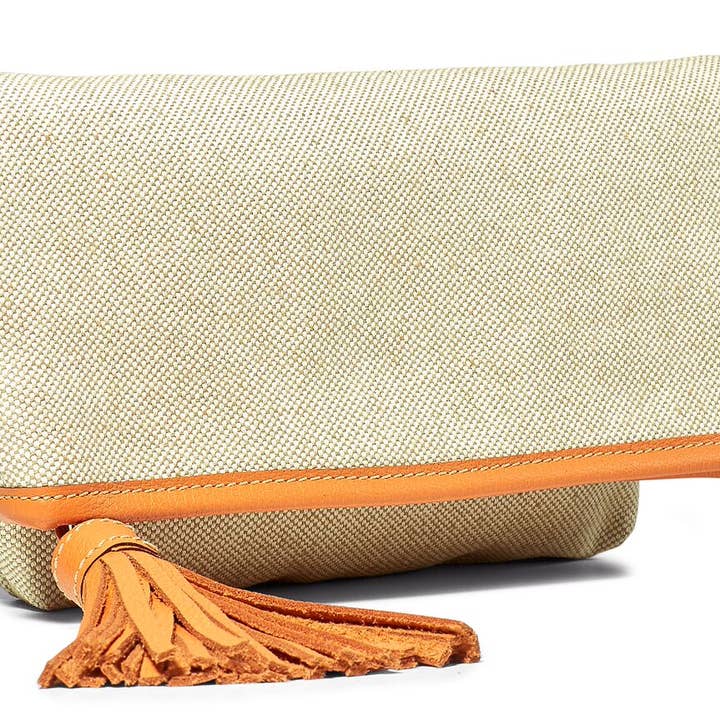 Pochette in Lino/Pelle con Dettaglio Nappa Ripiegabile per la vendita all'ingrosso da parte di Modus Rio