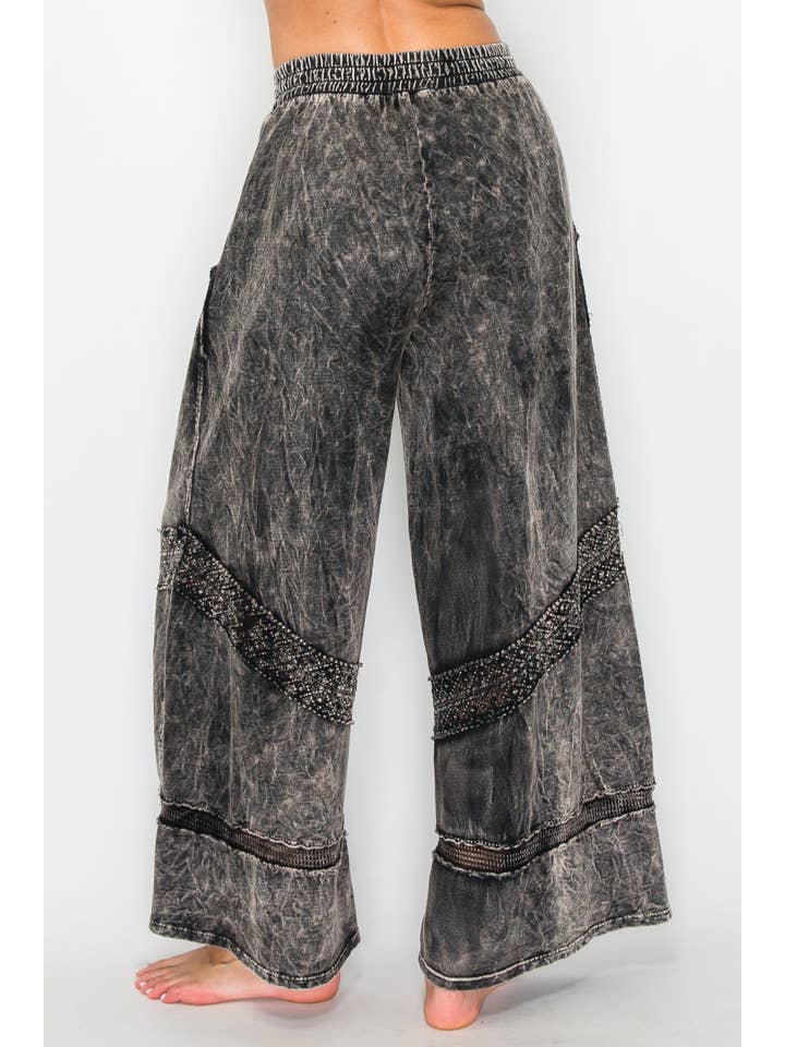 J.Her - Wholesale Pants - Women's - MineralWash Wide leg Pants with Boho Trims HP5716.