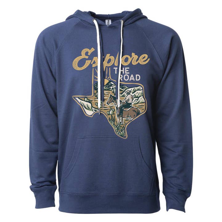 Explore the Road Texas Raglan Hoodie for wholesale by State Bliss