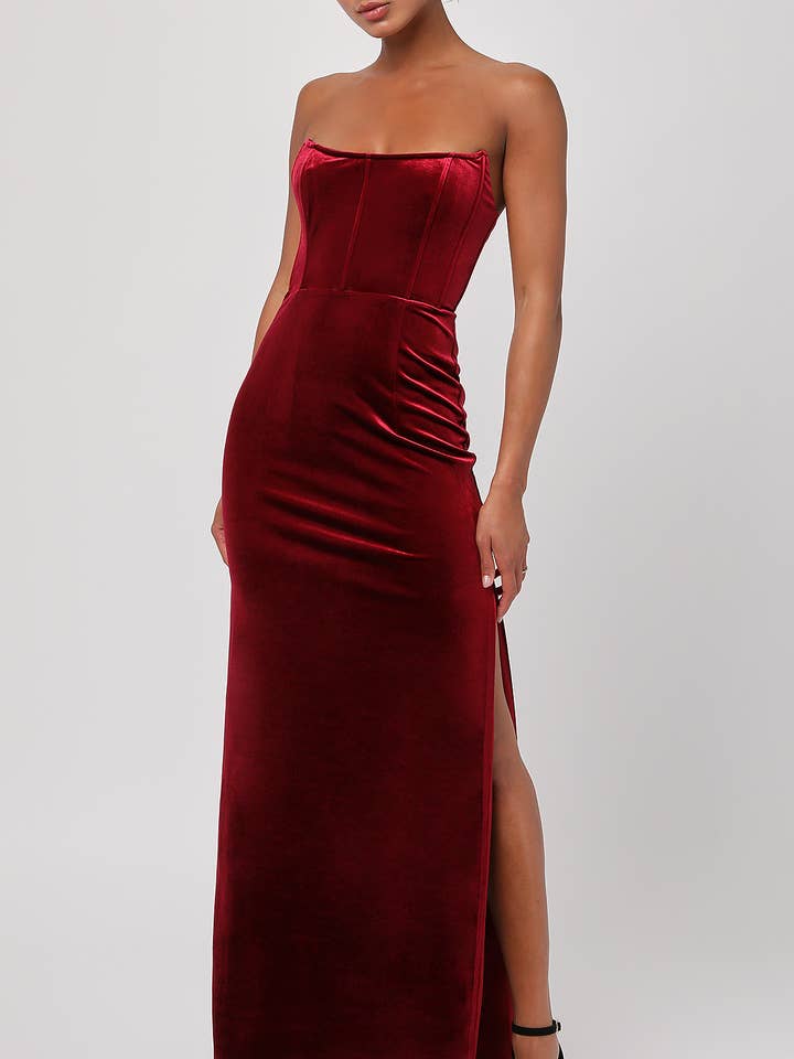 WYNTER CORSET VELVET MAXI DRESS for wholesale by Lulus