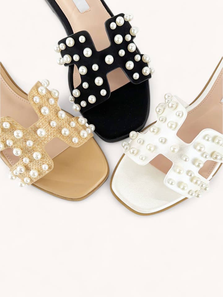 BLACK MAIN-27 PEARL EMBELLISHED CUT OUT DESIGN SANDAL for wholesale on Faire1