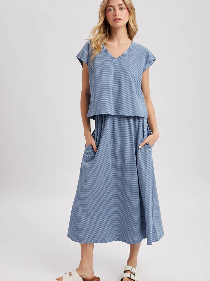 STRIPED KNIT TOP AND SKIRT SET / WL25-11796 for wholesale by Wishlist Apparel