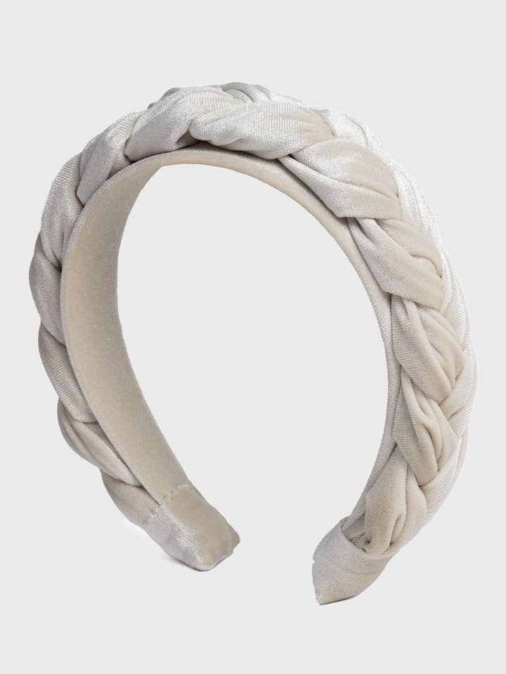 Scarcela - Diadema de terciopelo trenzado en crema para venta al por mayor de Filippa Firenze