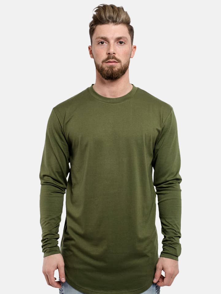 Långärmad lång T-shirt med sidodragkedja Oliv för wholesale av Blackskies