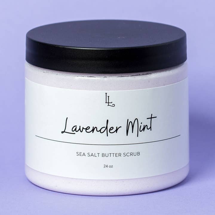 Lavender Mint Sea Salt Butter Scrub for wholesale by LOCAL LATHER REFILLERY & SOAP SHOP