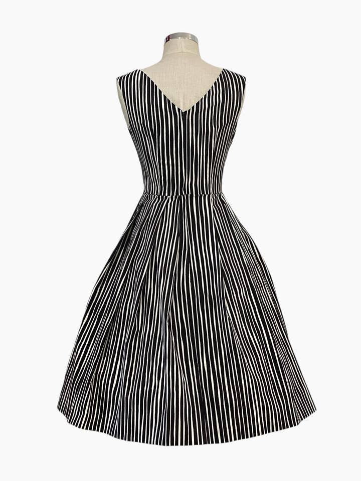 Retrospec'd Clothing - Wholesale Dress - Women's - Vivian Black/White stripe Vintage Style Dress
