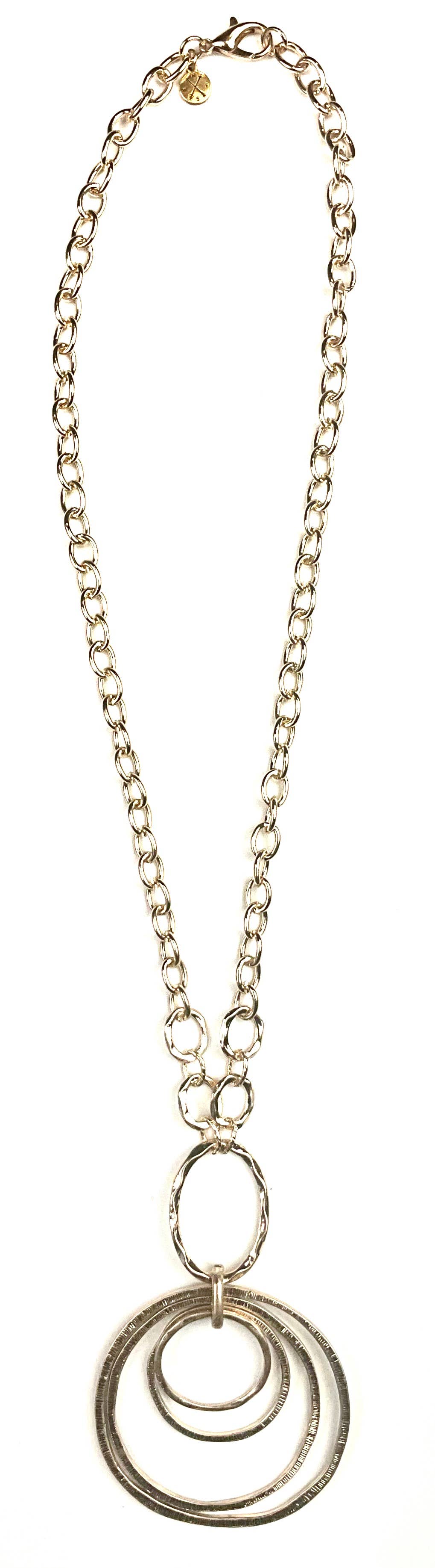 Lost & Found Trading - Wholesale Pendant/Charm Necklace - NK-Short Mixed Chains & Stacked Rings Pendant Necklace0