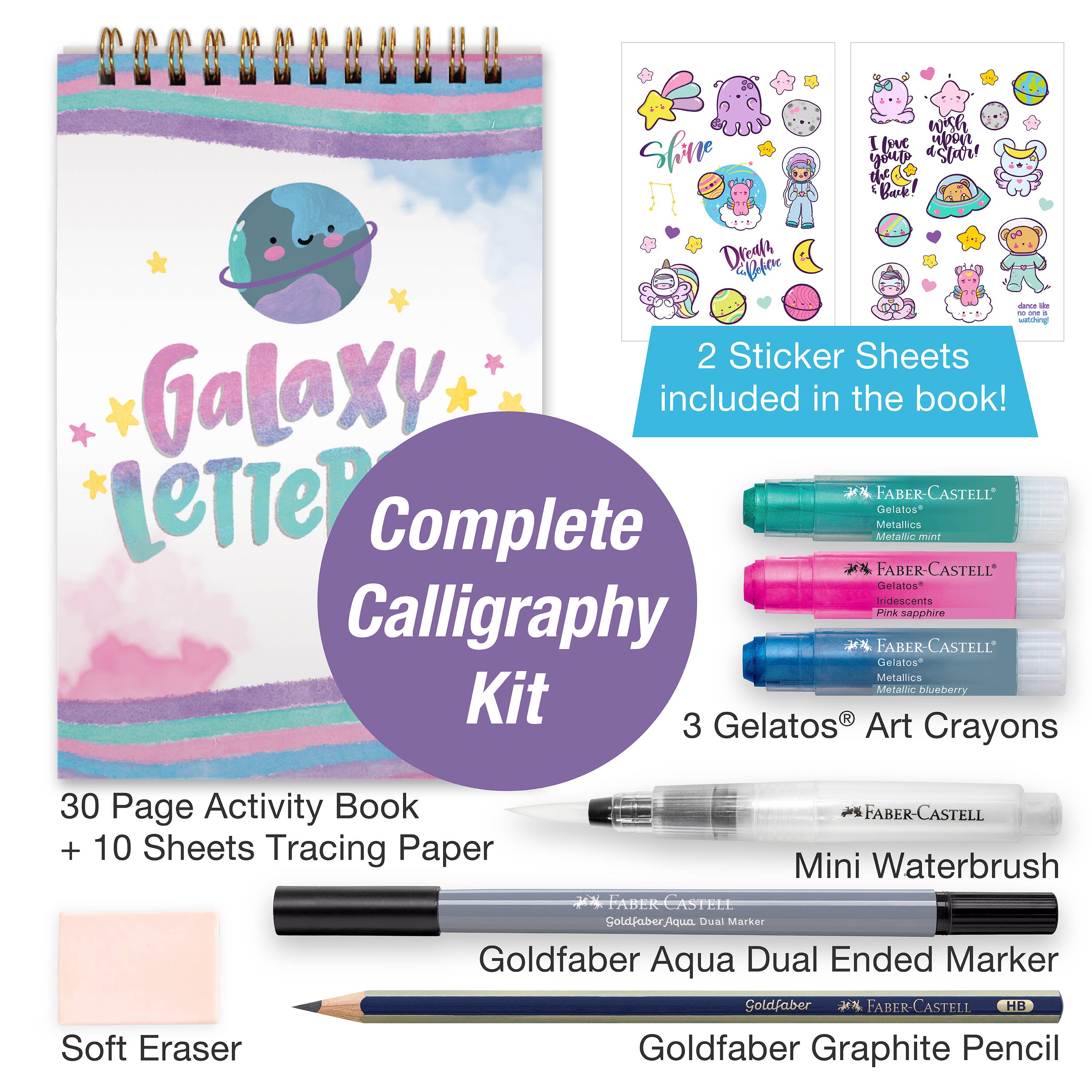 Faber-Castell / Creativity for Kids - Vente Kit de bricolage - Kit de lettrage à la main Learn Brush Galaxy pour débutants2