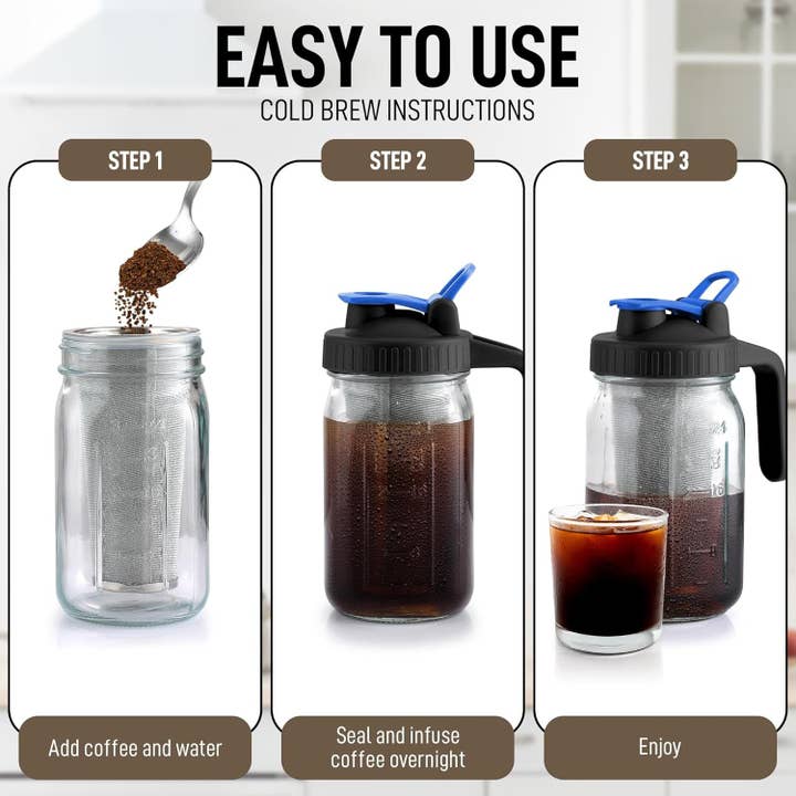 Zulay Kitchen - Wholesale Coffee machine - Premium Cold Brew Coffee Maker - 32oz Mason Jar Pitcher12