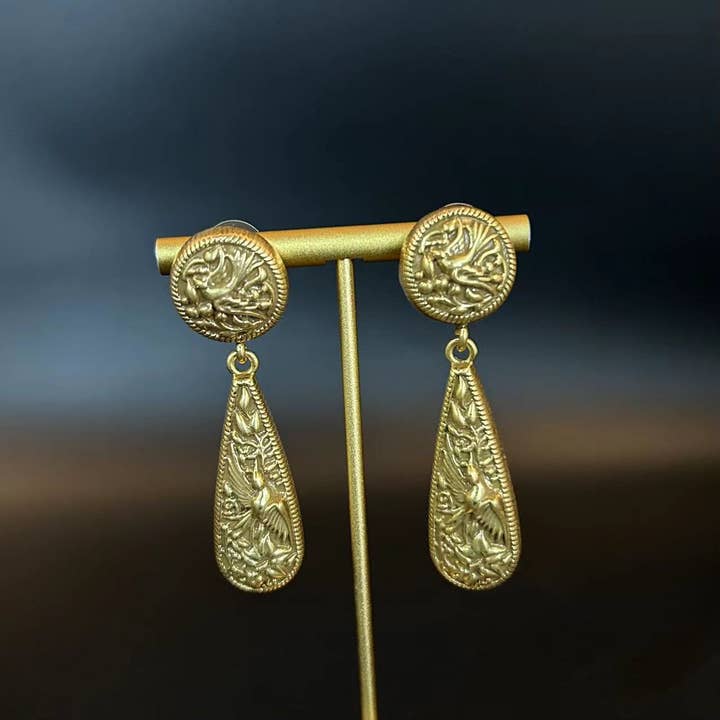 Revelari - Wholesale Dangle Earrings - Vintage Gold Phoenix Drop Earrings2