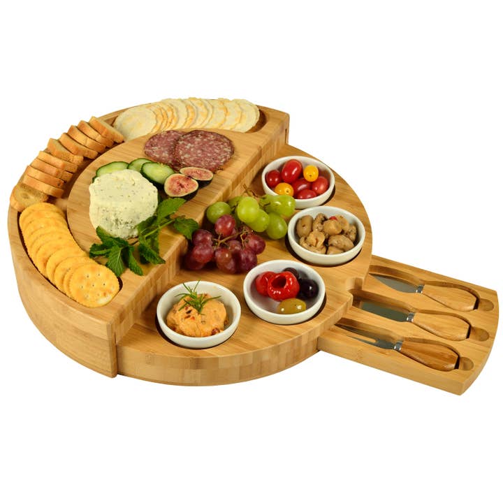 Picnic at Ascot - Wholesale Cheese Board - Swivel Charcuterie Board with Ceramic Bowls & Tools