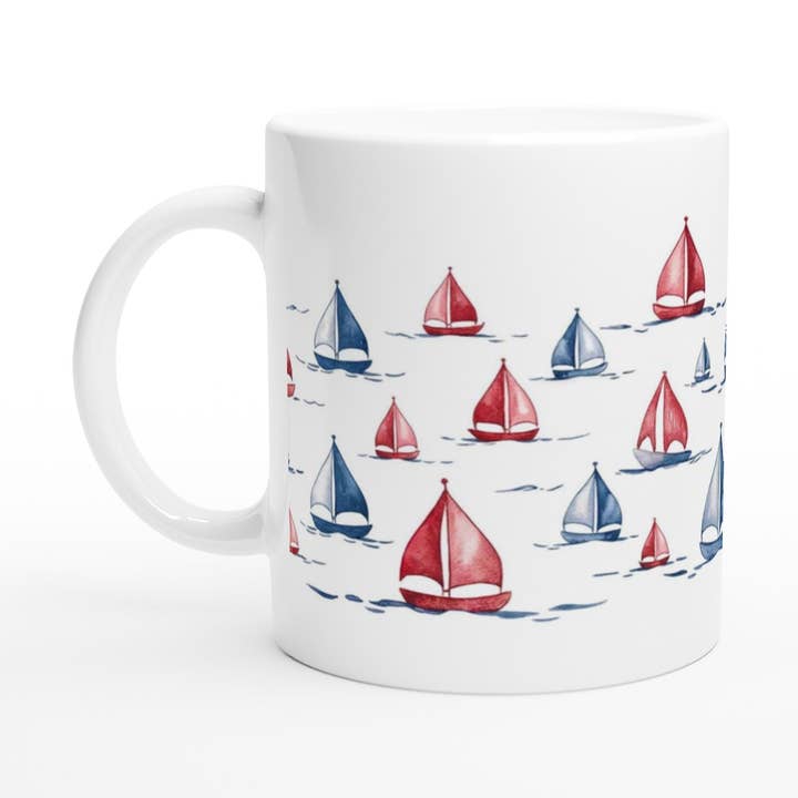 Caneca Náutica de Cerâmica com Veleiros - Chávena de Café Inspirada no Oceano por atacado de Aminelle & Willow