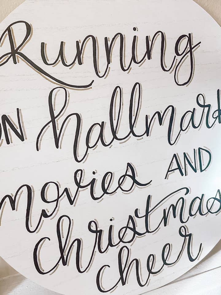 Hallmark movies and Christmas cheer wood sign for wholesale by Alex Greco Lettering