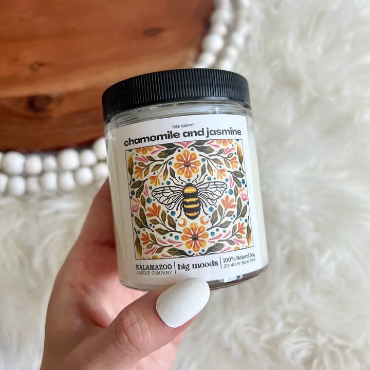 Big Moods - Wholesale Jar/Filled Candle - "Bee Happy" Chamomile and Jasmine - Luxury Soy Candle4