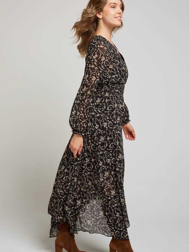 INDIE2 - Long black printed dress – for wholesale on Faire1