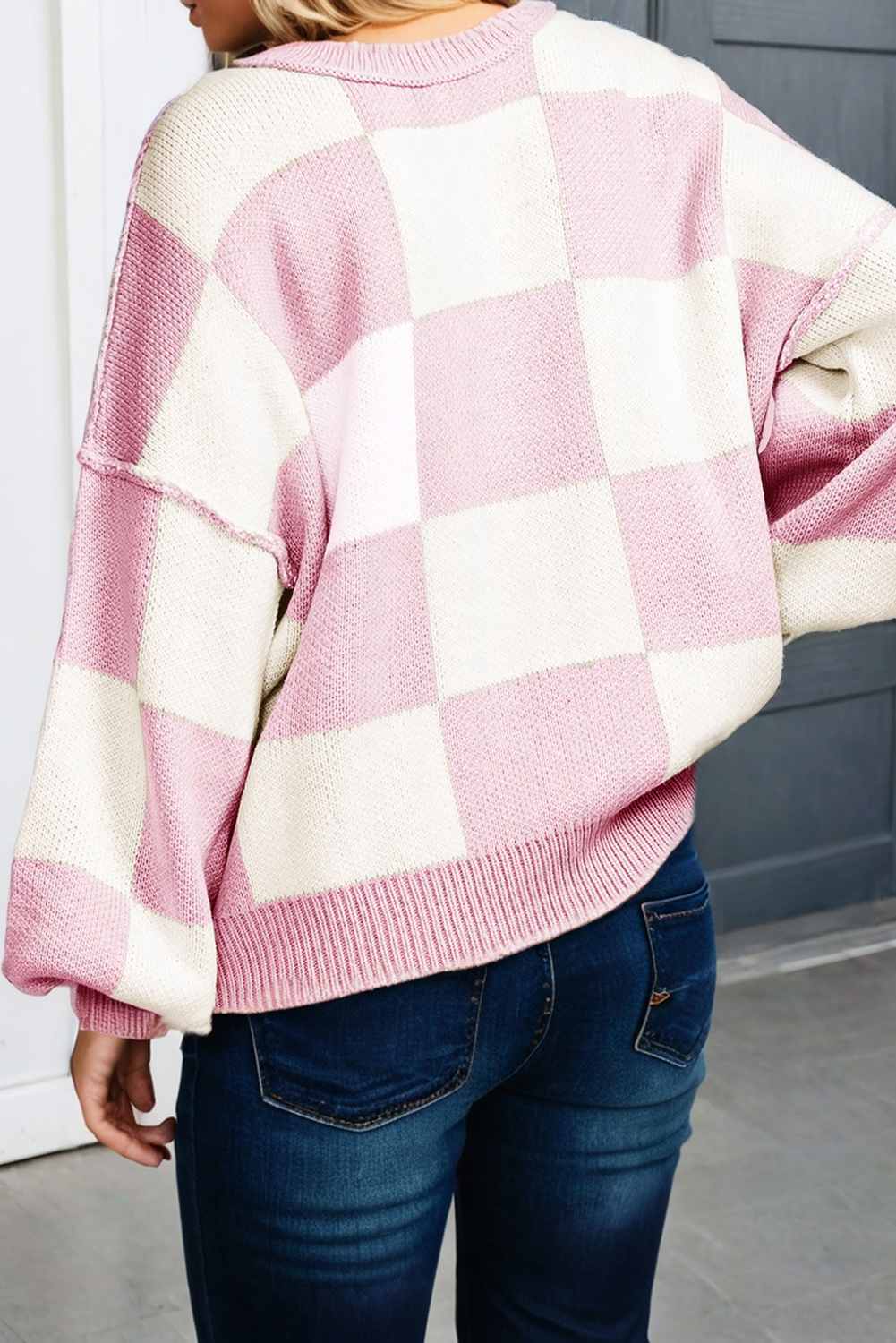 LA Society - Vente Pull en maille – femme - Pull à manches bishop à carreaux LAS (S-XL)16