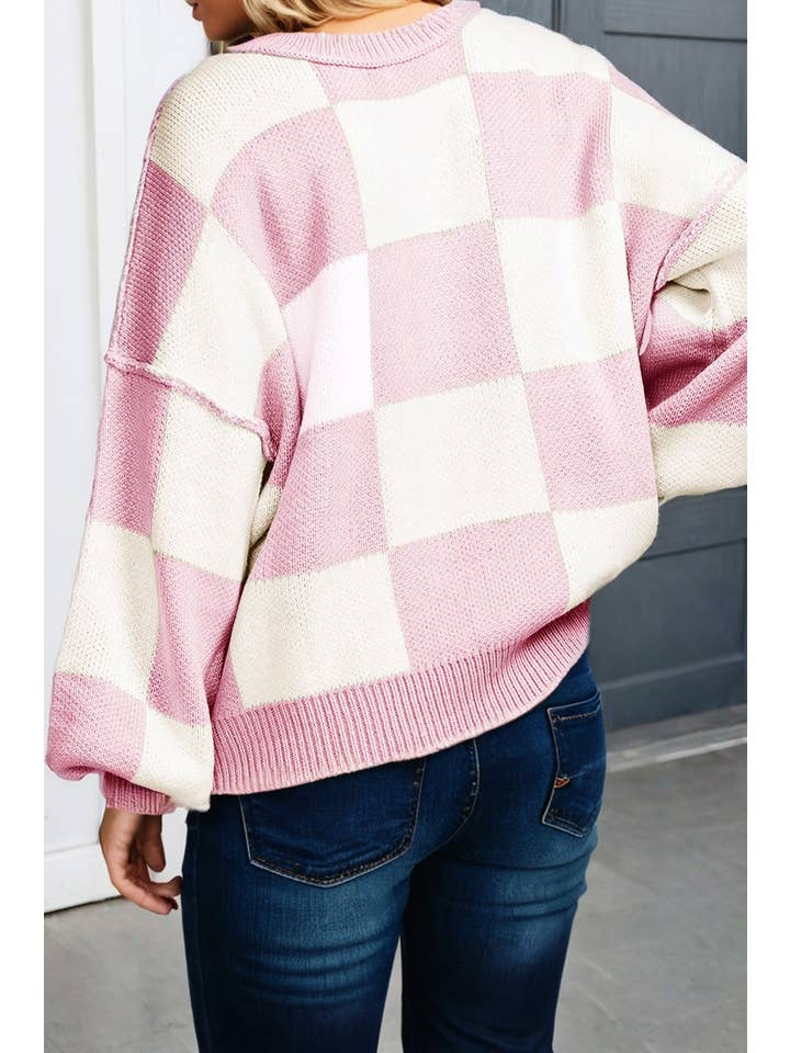 LA Society - Vente Pull en maille – femme - Pull à manches bishop à carreaux LAS (S-XL)16