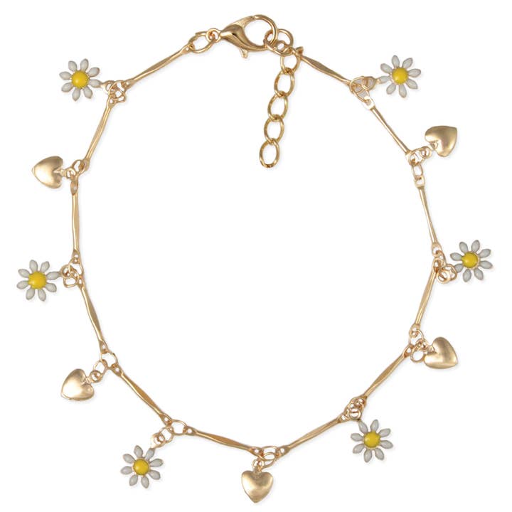 Floral Love Gold Flower Heart Anklet for wholesale by ZAD