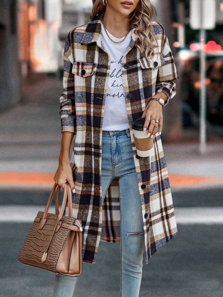 eLook - Wholesale Coat - Women's - SZ1-JK8211 Plaid Button Down Long Coat56