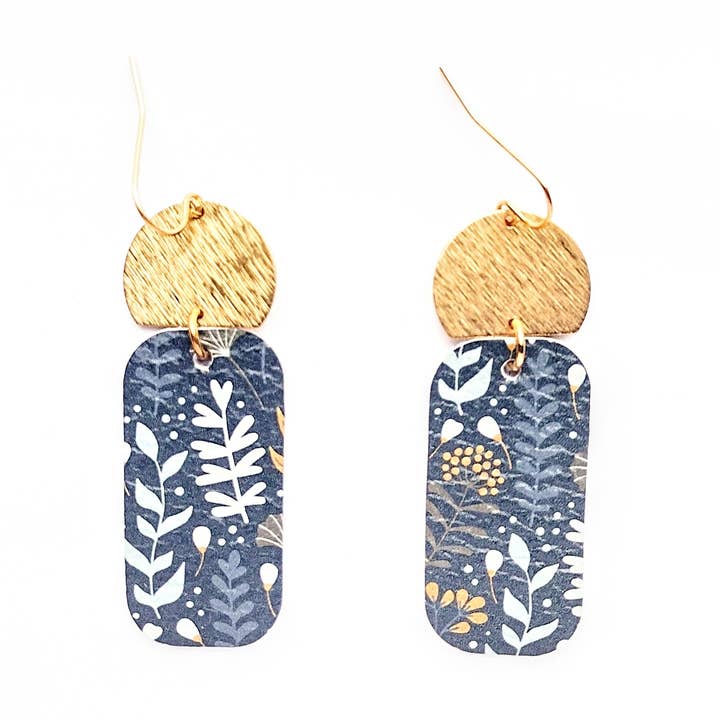 Navy Foliage Arch Earrings | Nature Inspired Dangle Earrings for wholesale by Spoon & Theory Handmade