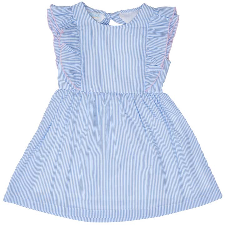 Faye Light Blue Stripe With Pink Trim Dress for wholesale by The Oaks Apparel Company