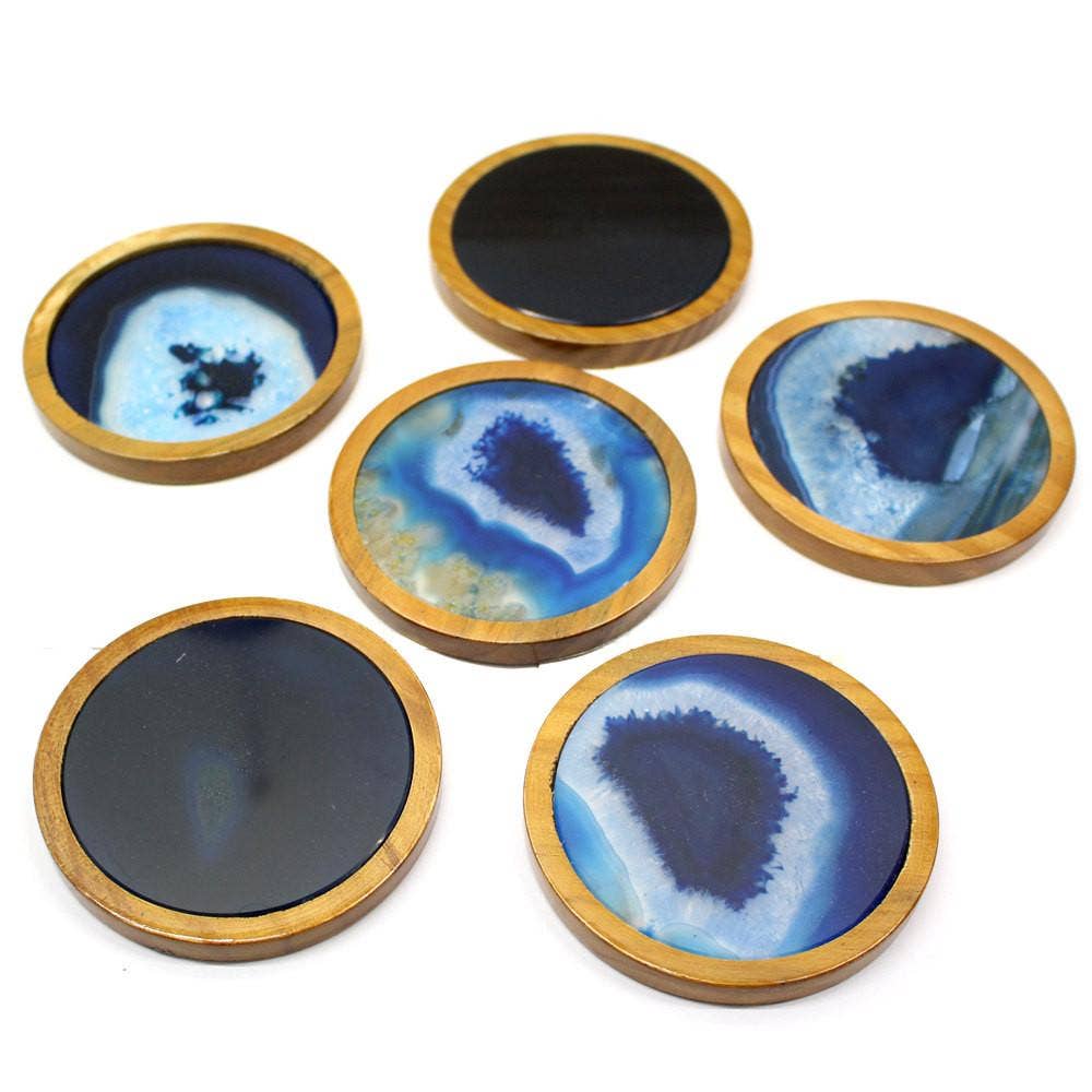 Rock Paradise - Wholesale Coasters - Crystal Agate Coasters in Wood Set8