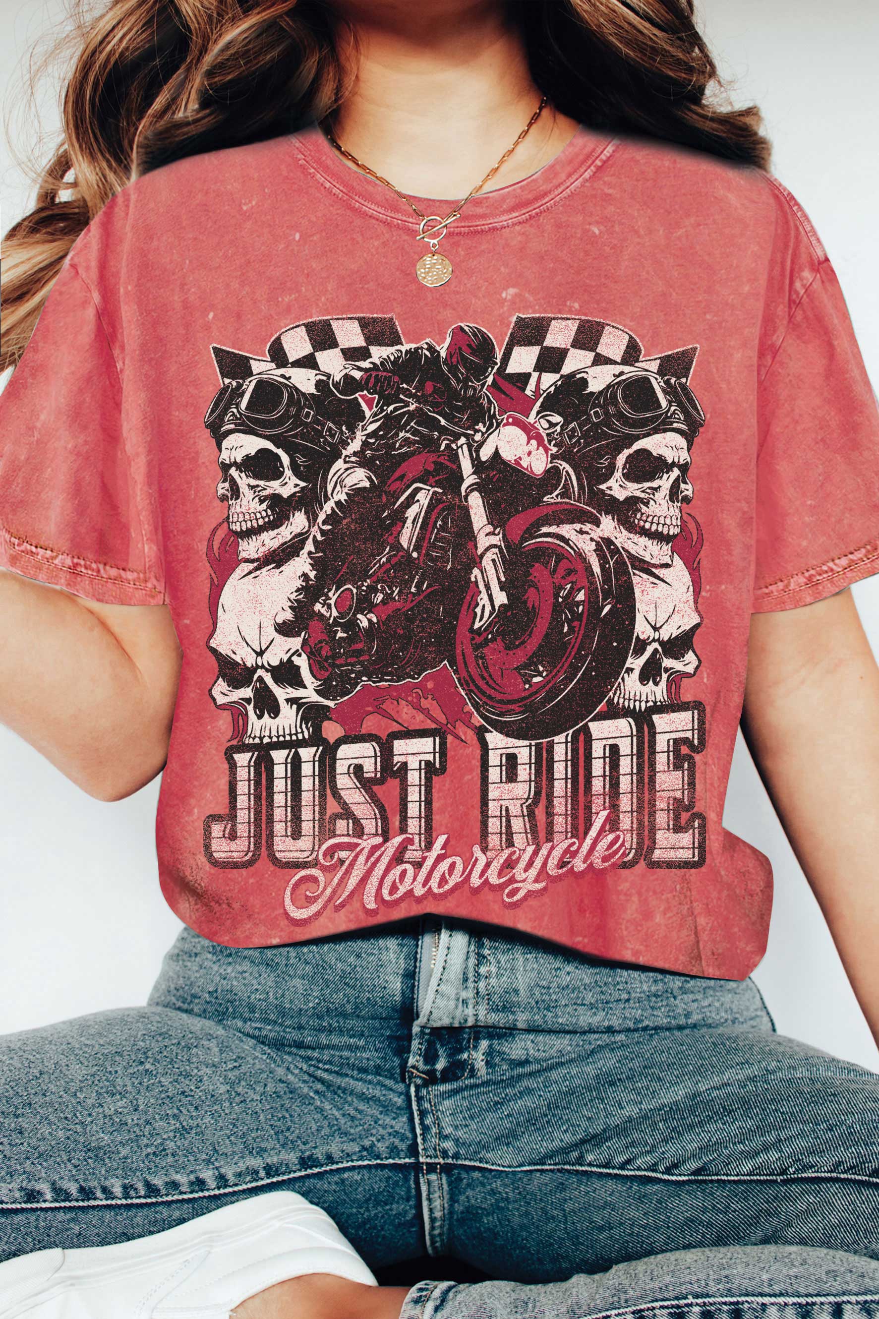 Rustee Clothing – Engroshandel T-shirt med print - Dame – BARE RIDE KRANIET MOTORCYKEL MINERALSKE GRAFISKE TSHIRTS1