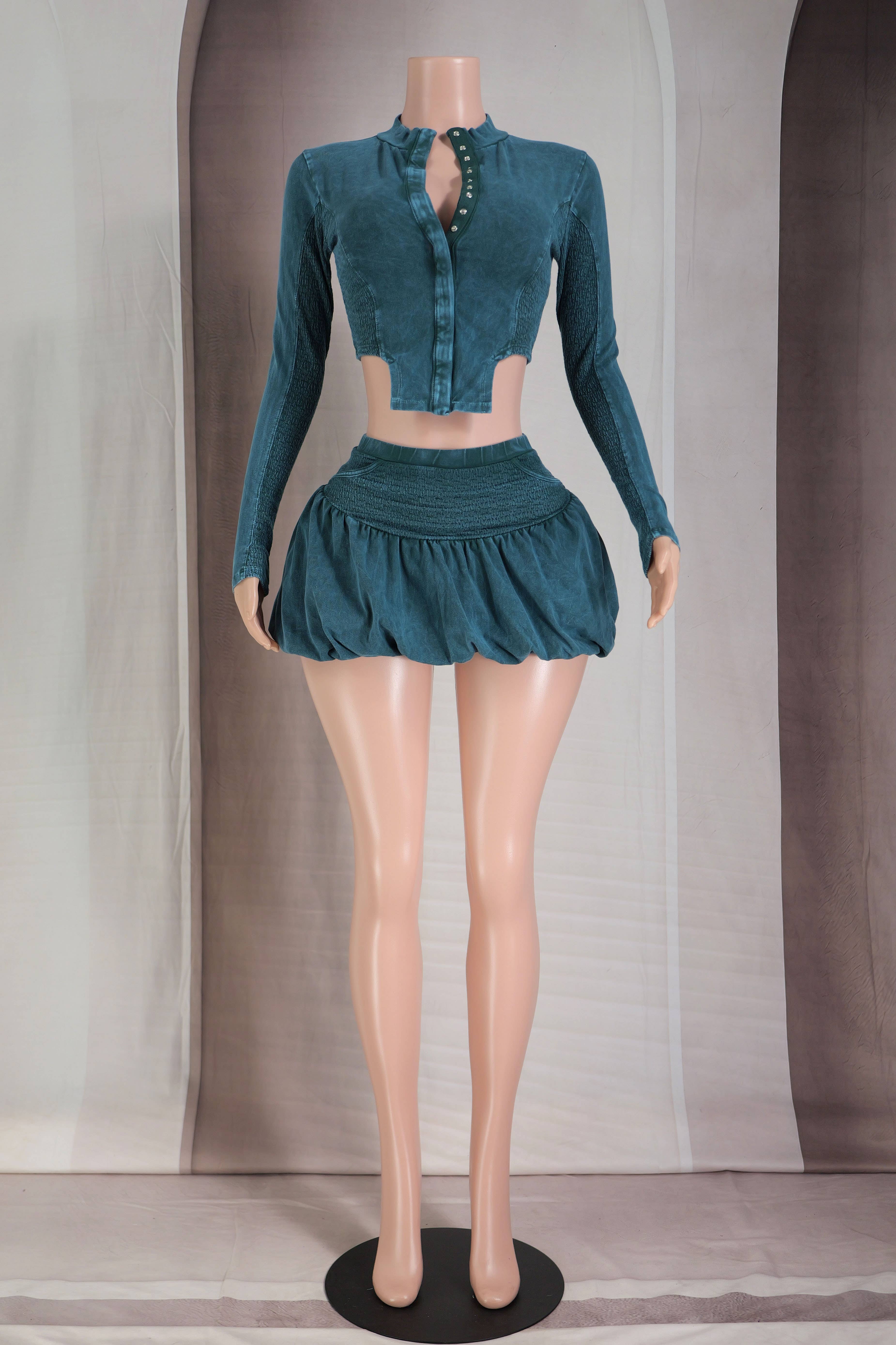 Dalia Studio - Vendita all'ingrosso Completo top e gonna - Donna - SET GIACCA A CONTRASTO MINERAL WASH E GONNE A BOLLE11