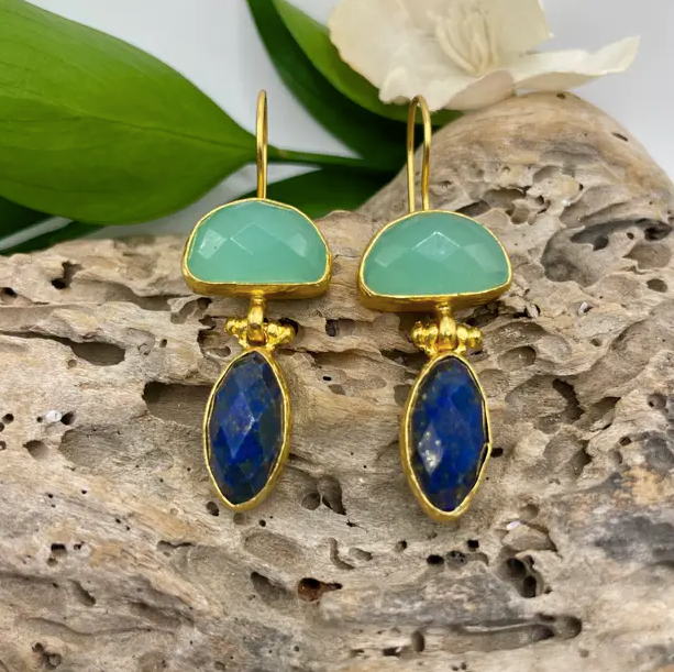 Kipepeo - Wholesale Dangle Earrings - Halfmoon Double + Marquis Stone Earring0