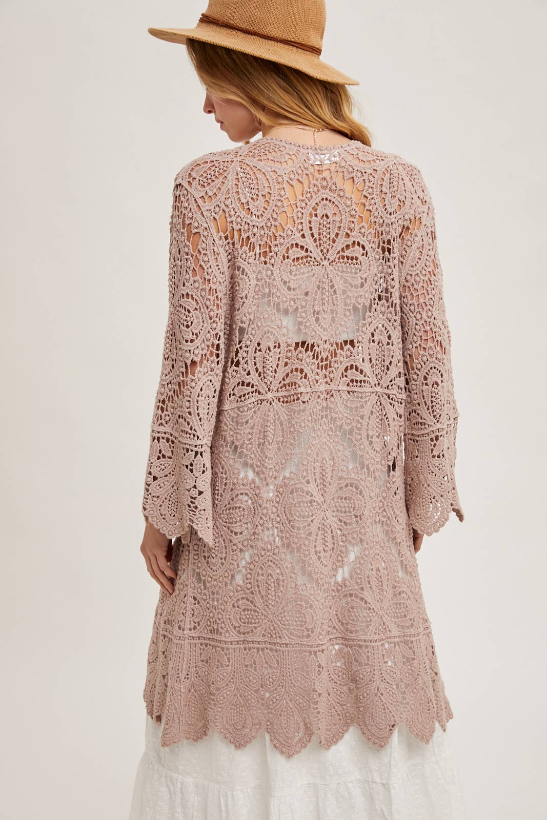 Bluivy - Vente Cardigan – femme - Cardigan en crochet ouvert à manches cloche, longueur genou27