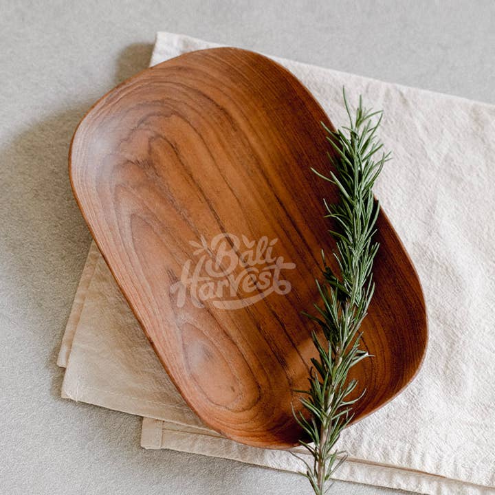 Prato arborizado oval de raiz de teca - exibição de bandeja de servir por atacado de Bali Harvest