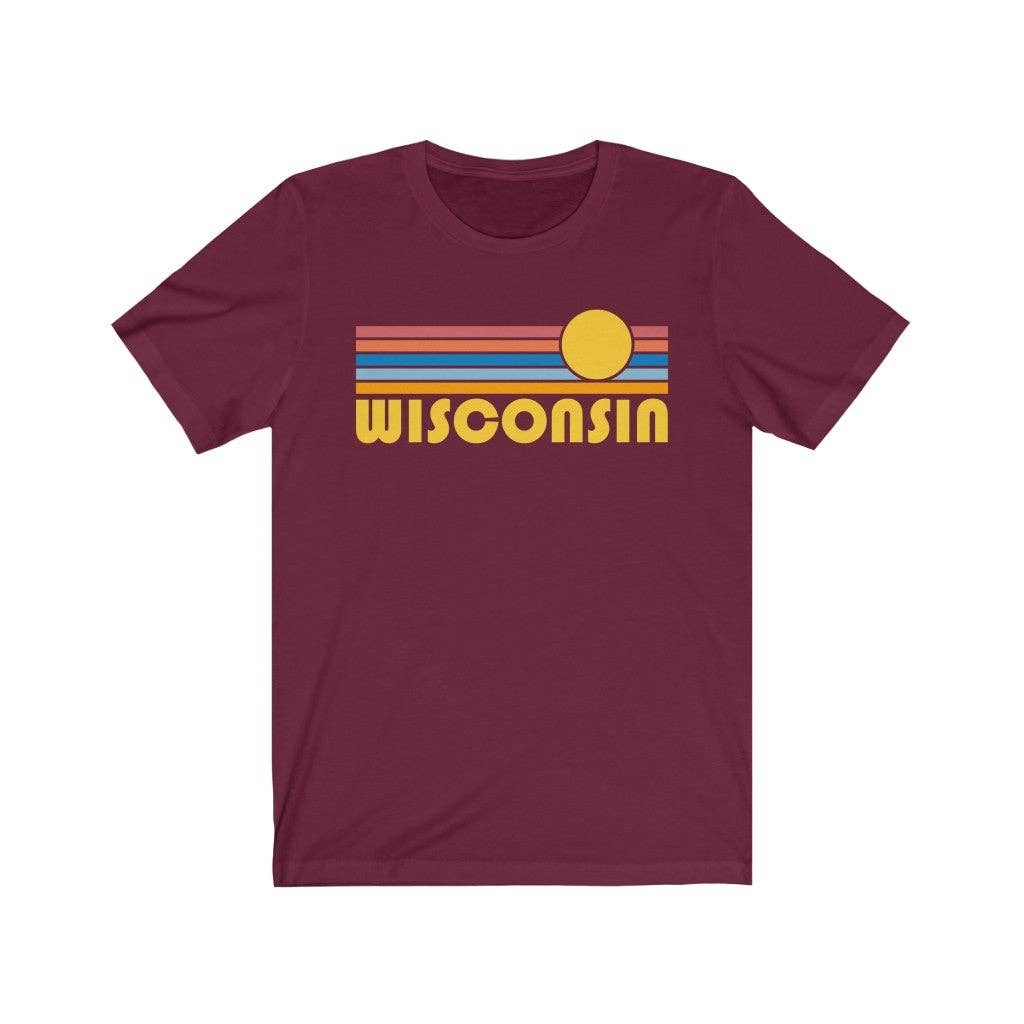 Hey Mountains - Wholesale Screen Printed T-Shirt - Unisex - Wisconsin T Shirt, Retro Sunrise Unisex Graphic Tee6
