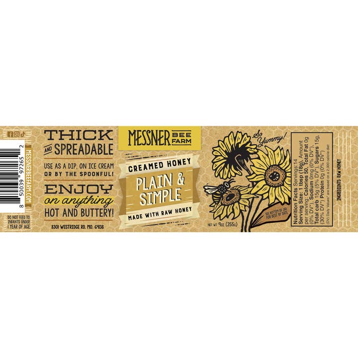 Messner Bee Farm – Großhandel Honig – Plain & Simple Sahnehonig/9 Unzen//Kansas City1