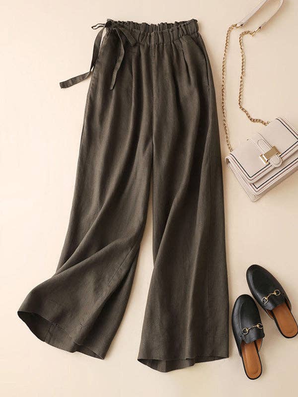 UZ Wholesale Store - Vendita all'ingrosso Pantalone - Donna - Pantaloni Capri larghi tinti a tinta unita con fiocchi larghi Original Creation