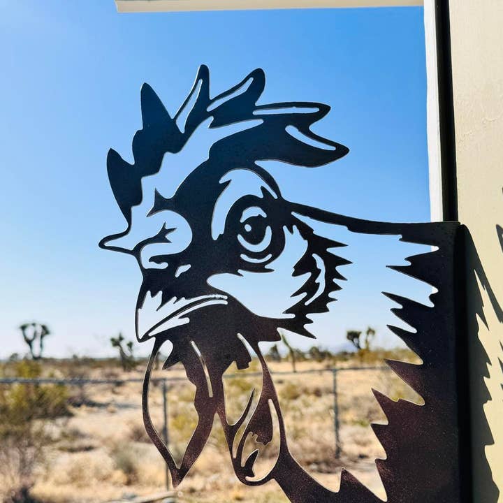 3D Rooster Peak-a-Boo Metal Sign for wholesale by Sarah’s Metal