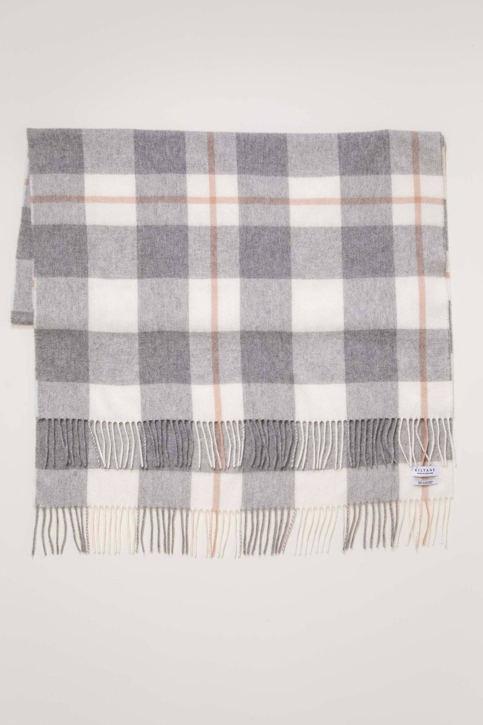 Kiltane - Wholesale Scarf - Unisex - Made In Scotland Contemporary Check Cashmere Stole - Grey2