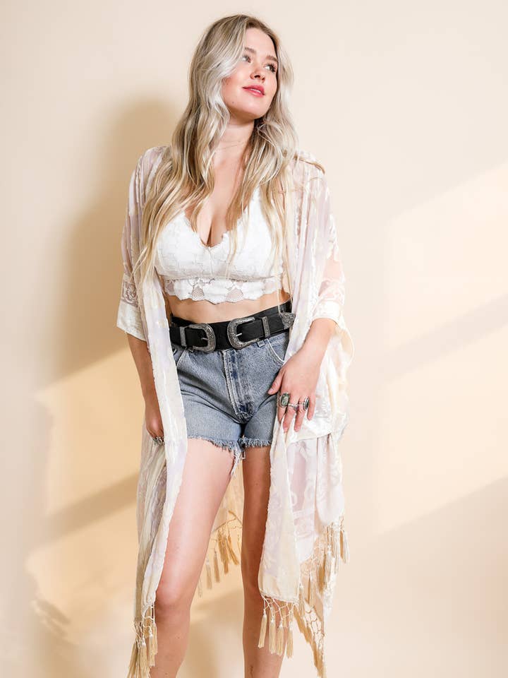 Leto Accessories – Kimono - Mulher por atacado – Quimono com borla de tapeçaria em malha de veludo ocidental9