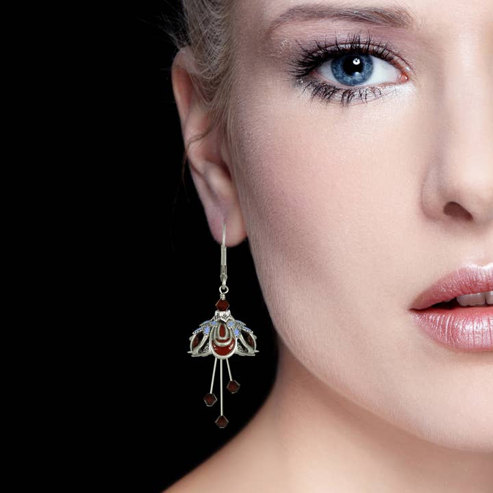 NoMonet - Wholesale Dangle Earrings - Flower Fairy: Hand Painted Masquerade Earrings w Crystals4
