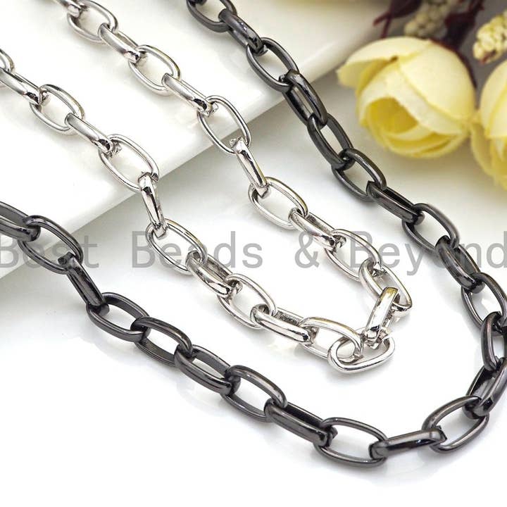 BestBeads&Beyond - Wholesale Craft Supplies - 7x11mm Oval Link Chain by Yard, Gold Silver Rose gold Gunmetal Chain, Oval Linked Chain, Wholesale Bulk Chain for Jewerly Making,sku#E5151