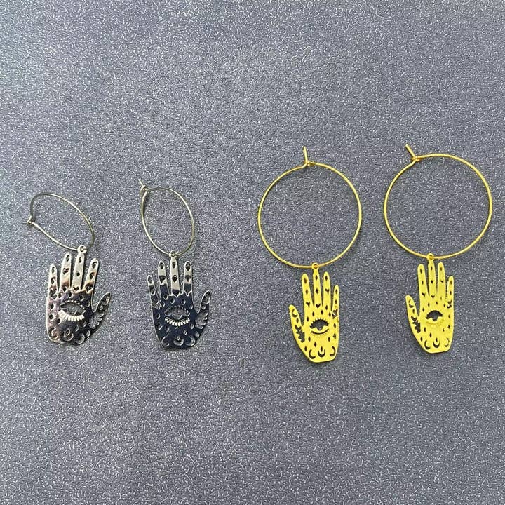 Mio Queena - Vendita all'ingrosso Orecchini a cerchio - Orecchini a cerchio con ciondolo Mano di Fatima Hamsa