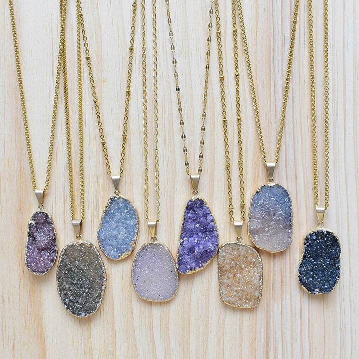 Natural Druzy Necklace for wholesale by Ewelina Pas Jewelry