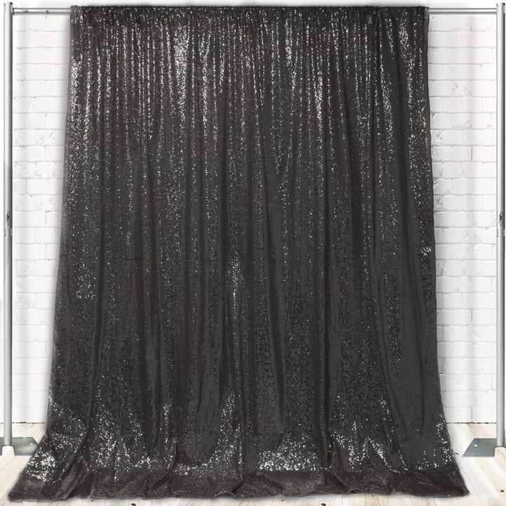 Glitz Sequin on Taffeta Drape/Backdrop 8 ft x 104 Inches Black for wholesale by YOUR CHAIR COVERS