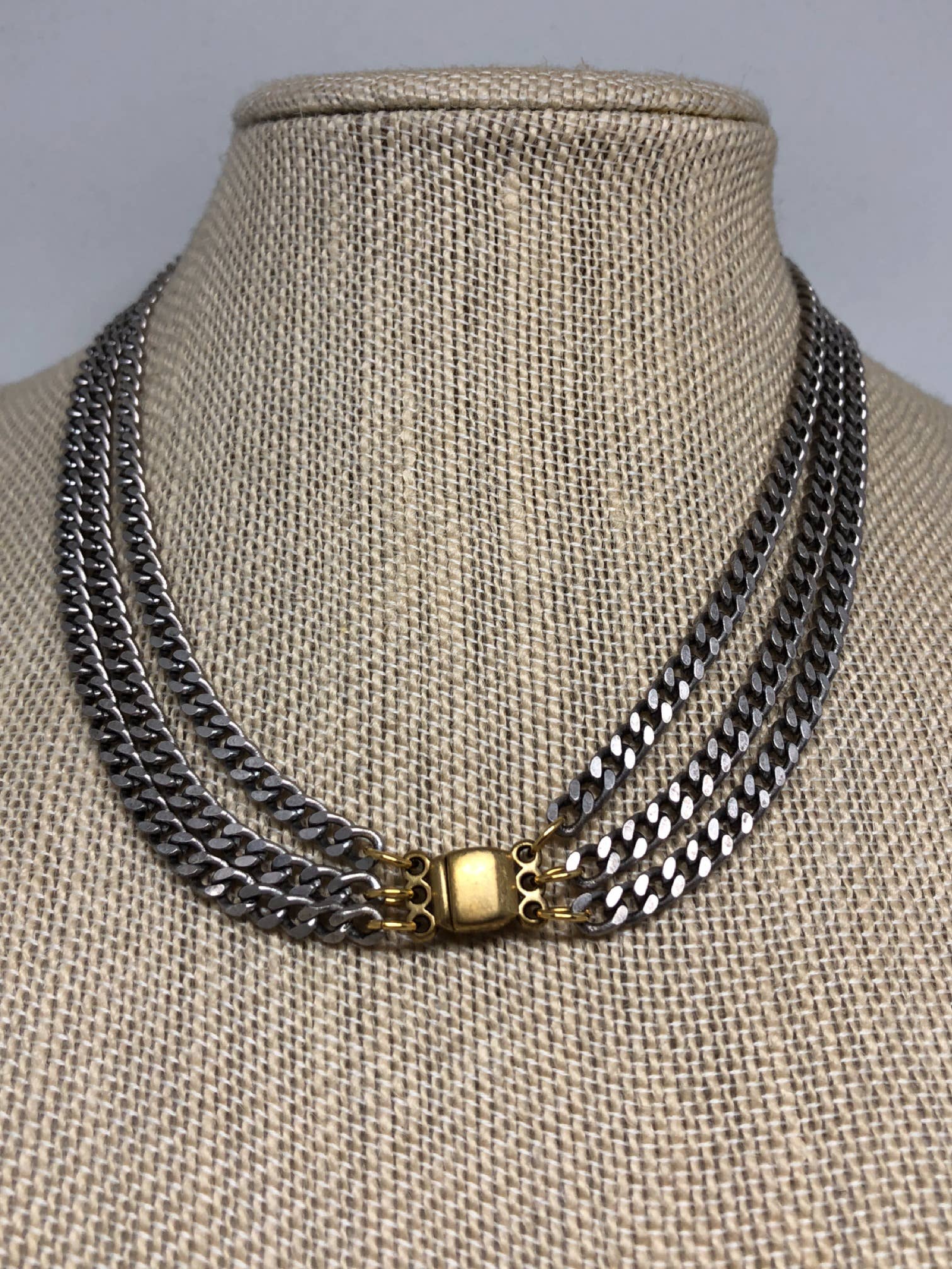 BMR - Wholesale Link & Chain Necklace - 3 Strand Curb Chain Necklace With Magnetic Clasp0