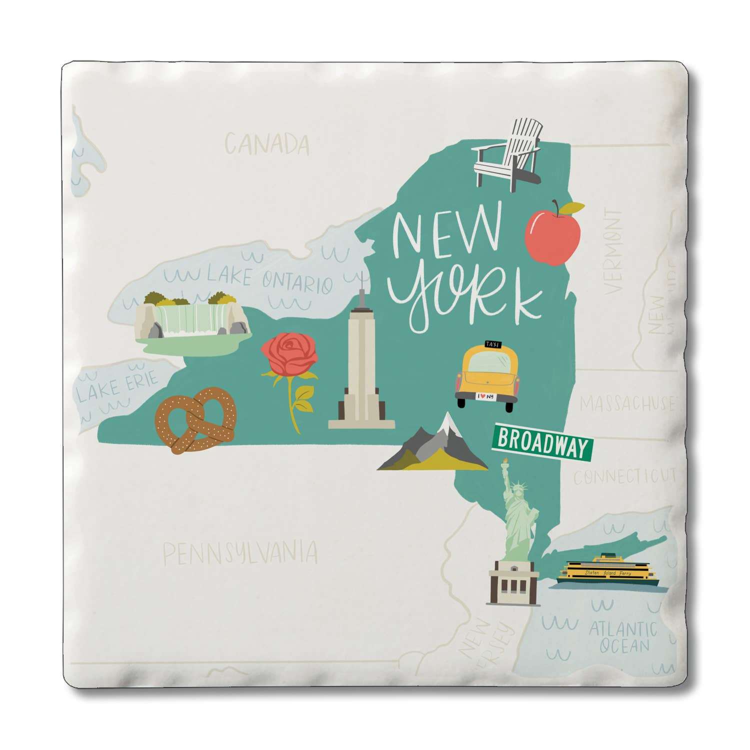 Conimar Promotions - Wholesale Coasters - "New York State Icons" 4 Pack Tumbled Tile Coasters0