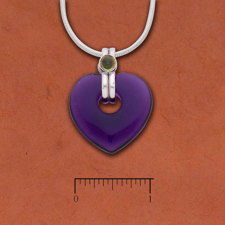 Tidepool - Wholesale Pendant/Charm Necklace - Heart-Shaped Amethyst Donut and Peridot Pendant