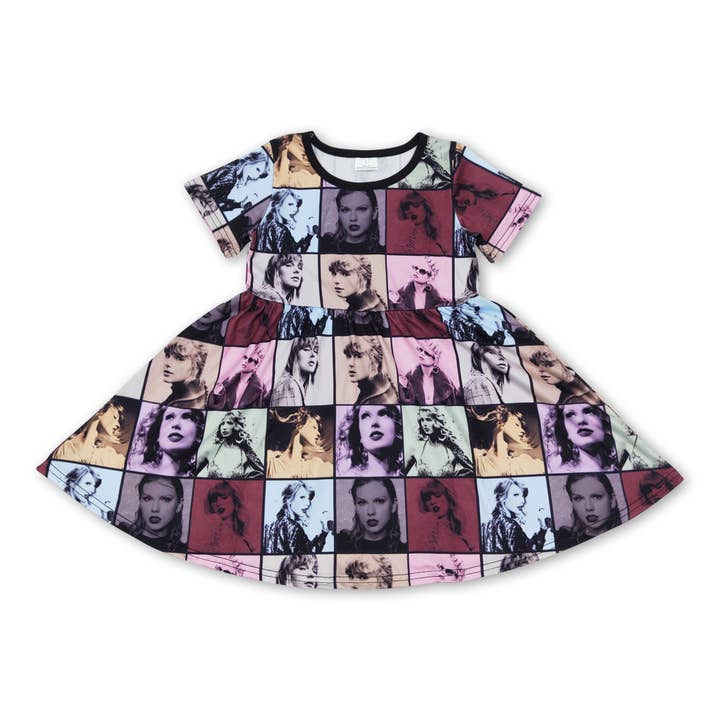Short sleeves singer patchwork print kids dresses for wholesale by Yawoo Garments