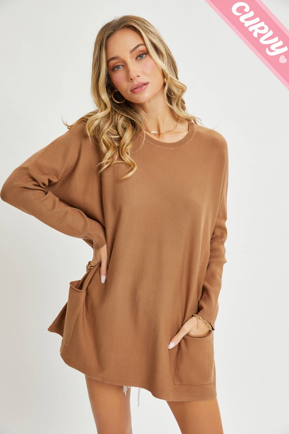 Sweet Lovely by Jen - Wholesale Tunic Sweater - Women's - FRONT POCKET OVERSIZE SWEATER PLUS SIZE24